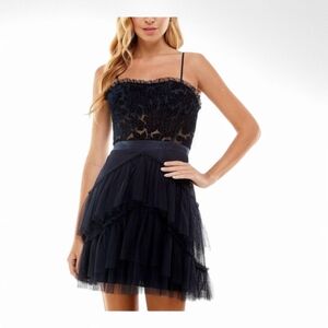 NWT City Studio Navy Blue Velvet Burnout Ruffle Mini Dress Sz 7 Dance Party Form